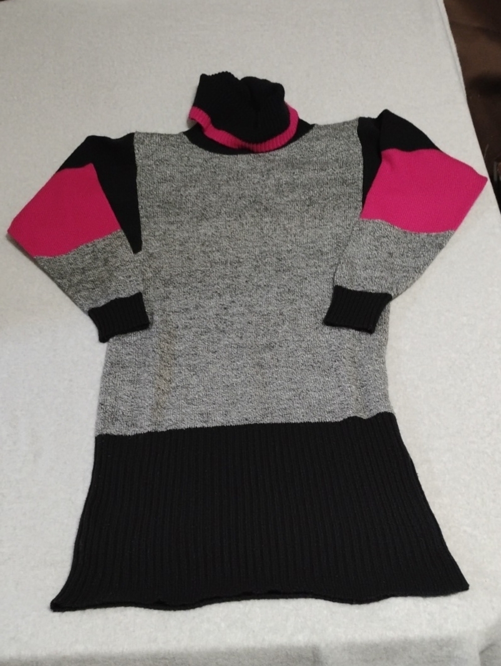 Colorblock Turtleneck Midi Dress - Pink, Gray & Black